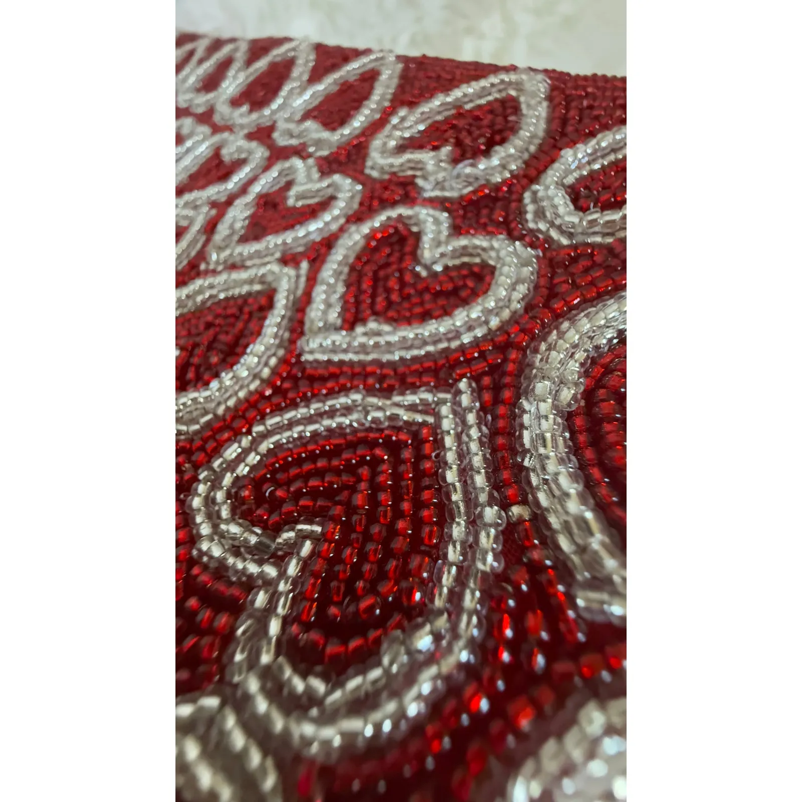 Francesca Clutch Evening Bag Gold Red Beaded Heart Chain Shoulder Strap NWT - Image 12