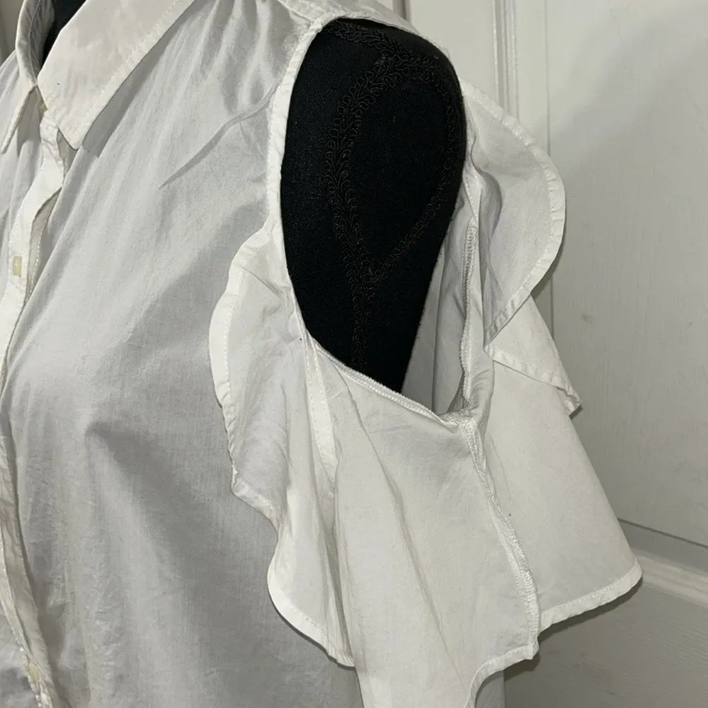 Abercrombie & Fitch  Cut Out Shoulder White Button Down Cotton Top(Size Medium) - Image 4