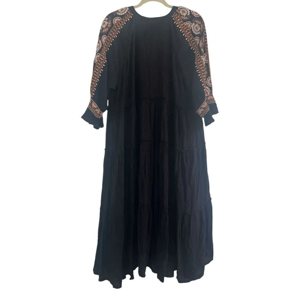 ✨EN CRÈME | WAY OF LIFE COTTON EMBROIDERED BLACK SZ LARGE MIDIDRESS✨ - Image 6