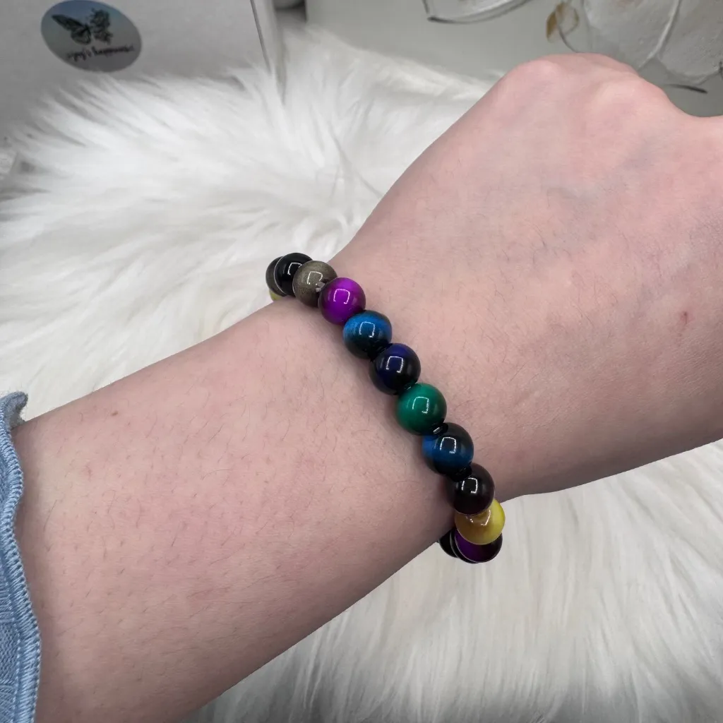 Rainbow Galaxy Tiger Eye stone Beaded Bracelet - Image 4