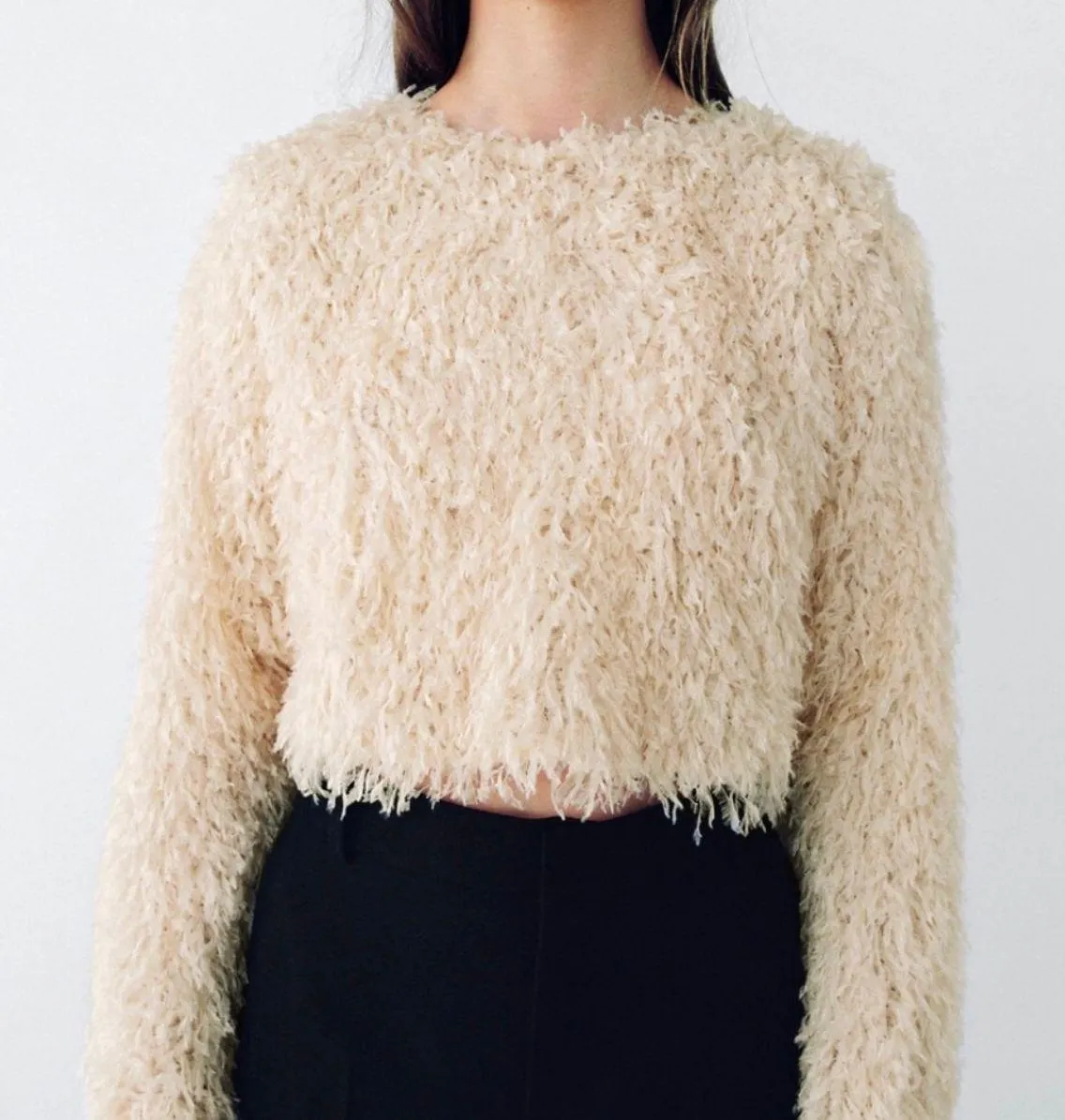 Cream Feather Effect Sweatshirt Sweater Top - Image 8