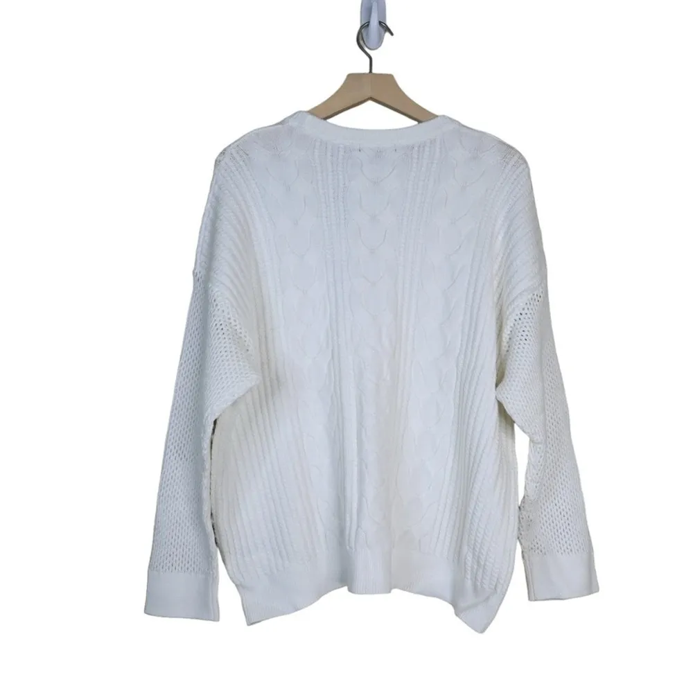T Tahari Womens 2X Crewneck Cable Knit Pullover Sweater in Snow Globe White NEW - Image 3