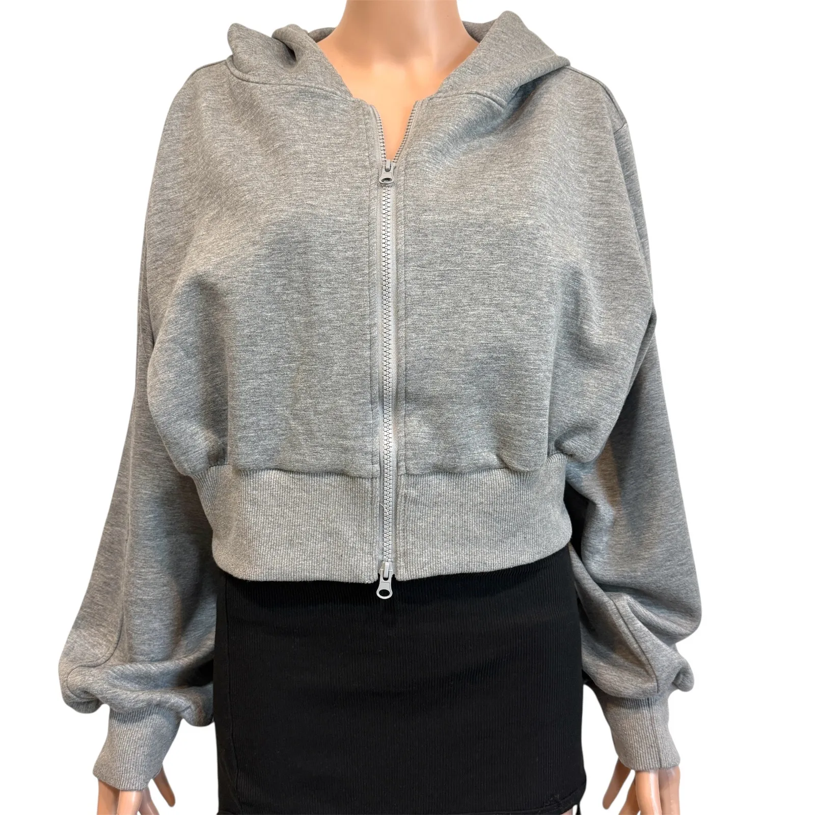 Commense large cropped hoodie sweatshirt double zip SP 2674 Gray - Image 13