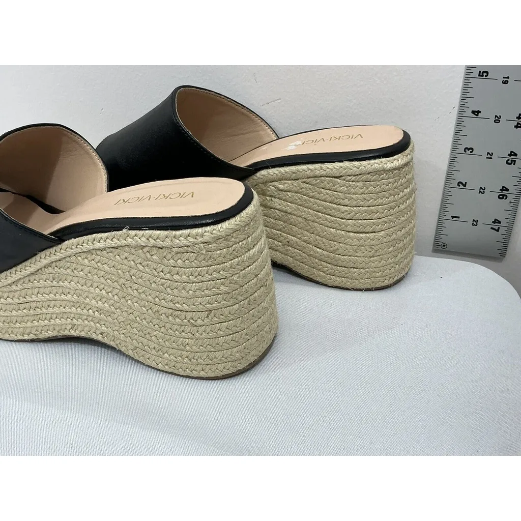 Womans Vicki Vicki Size 9 Black Slip On Thick Band Espadrille Wedge Slides NWOT - Image 4