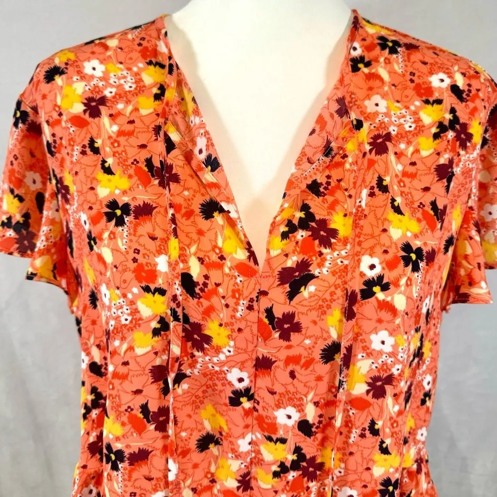 peachy orange short flounce sleeve floral peplum top size small - Image 3