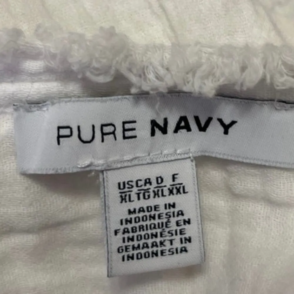 Pure Navy White Gauze Short Sleeve Pocket Button Down Mini Shirt Dress Size XL - Image 3