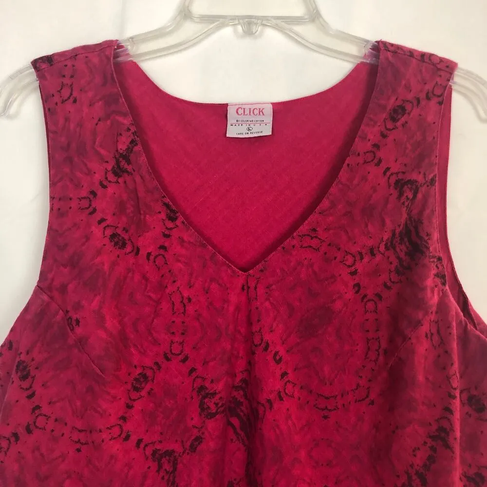 Click Floral Top Womens Large Vintage Linen Ruffle Beachy Lagenlook Coastal Chic Pink - Image 3