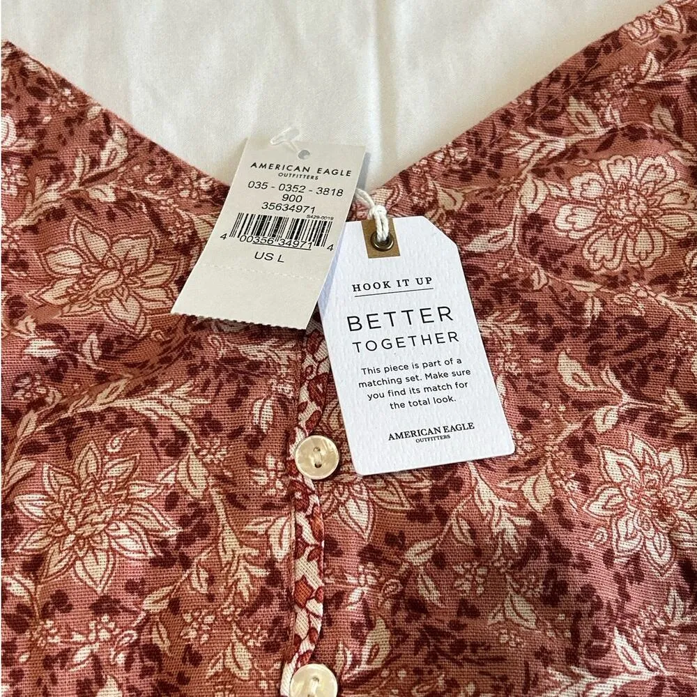 NWT American Eagle Mieux Ensemble Boho Button Floral Crop Top Size Large - Image 6