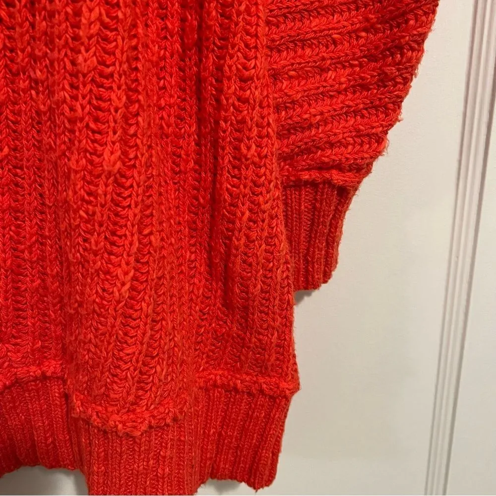 Free People Sunset Dark Orange Chunky Knit Oversized V Neck Sweater XS NWOT - Image 6