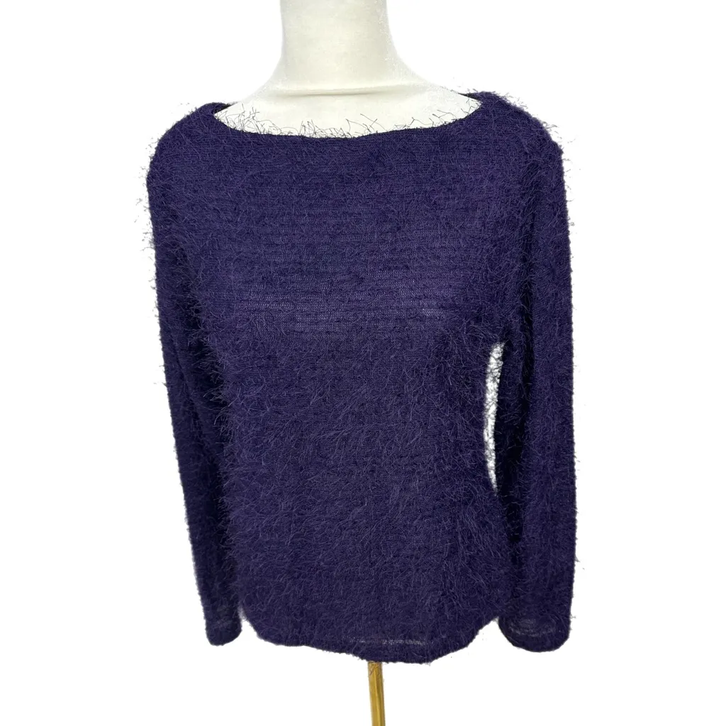 Y2K Boutique Europa Purple Eyelash Fuzzy Sweater Cozy Retro Knit Womens Size M Size M - Image 2