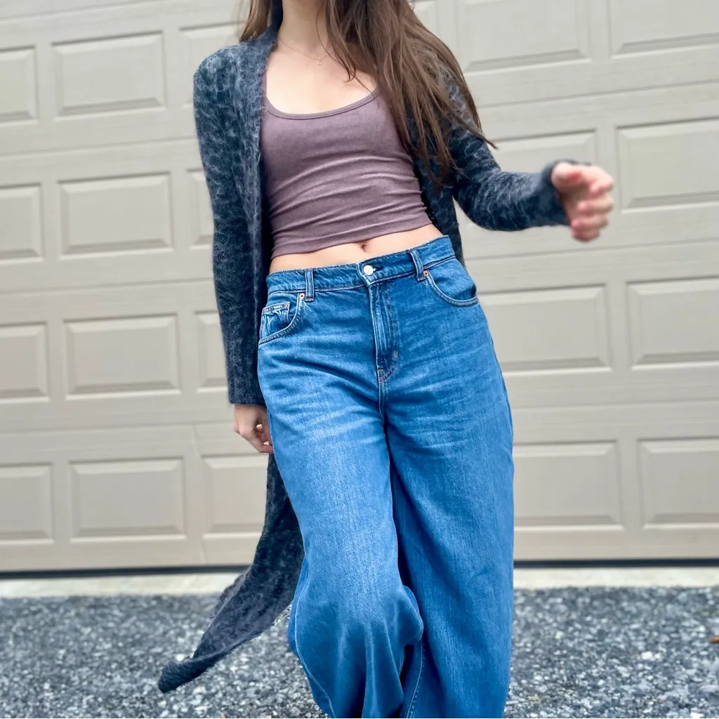 90s Vintage Free People Grey Mohair Knit Bohemian Grunge Duster Cardigan Sweater - Image 5