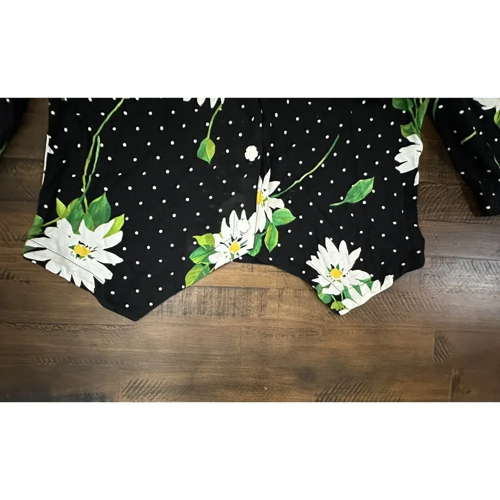 Vintage Stephanie Thomas Women's Daisy Print Button Down, daisy Buttons Size 14 Black - Image 4