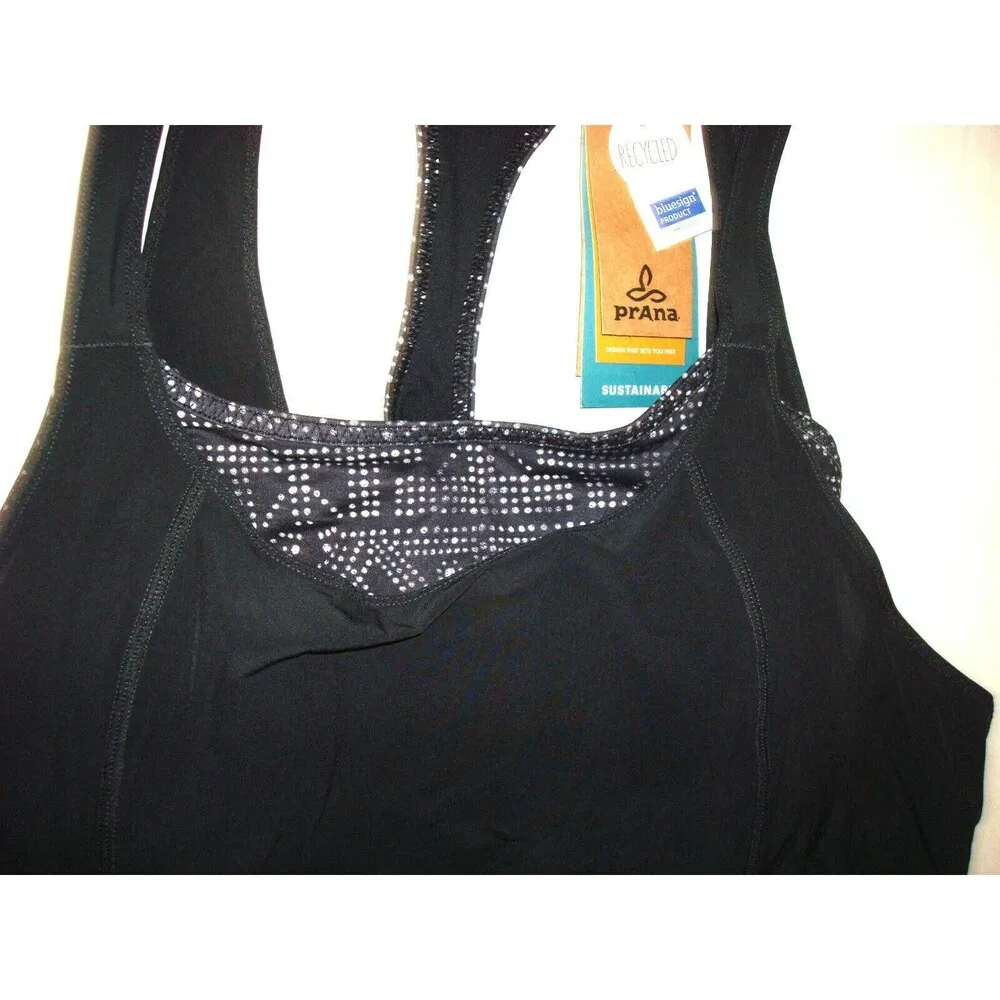 NWT Womens PrAna Yoga Pilates Strappy Top Bra New Sway 2 in 1 L Black Mosaic - Image 3