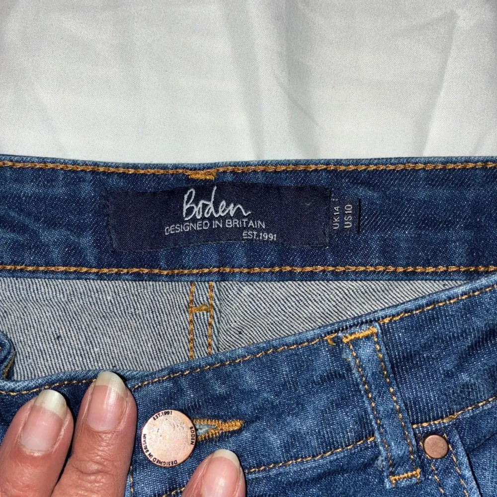 Boden Edinburgh Jeans Dark Wash Denim Gold Side Stripe Casual Pants Womens - Image 8