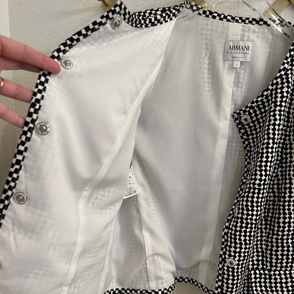 ARMANI COLLEZIONI ITALY Le Giorgio Houndstooth Print Silk BLD Blazer Jacket 12 - Image 5