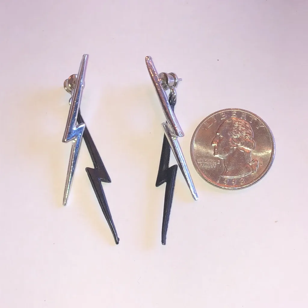 Silver Tone and Black Lightning Bolt Boho Earrings - Image 3