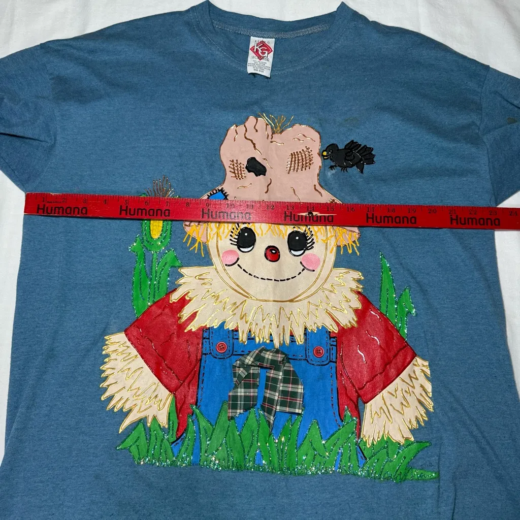 Vintage KEVIN G SPORTSWEAR Hand Painted Scarecrow Fall One Size Crewneck Blue - Image 6