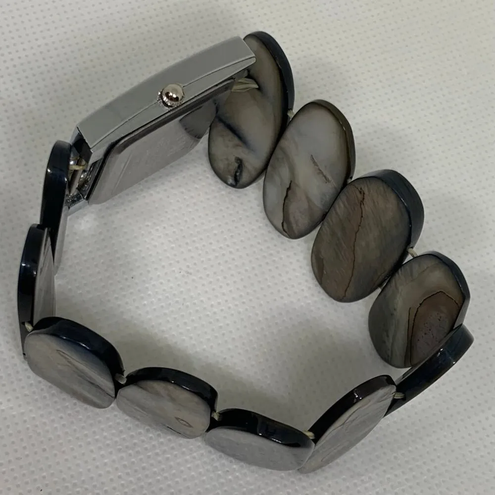 Trendz women watch abalone elastic band size 7” 32mm silver tone case running - Image 8