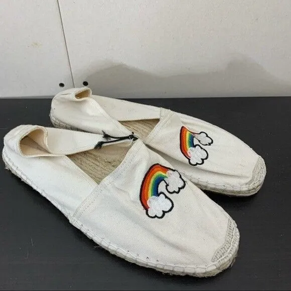 Urban Outfitters Rainbow Canvas Espadrille Flats Womens Size 10 NEW READ - Image 5