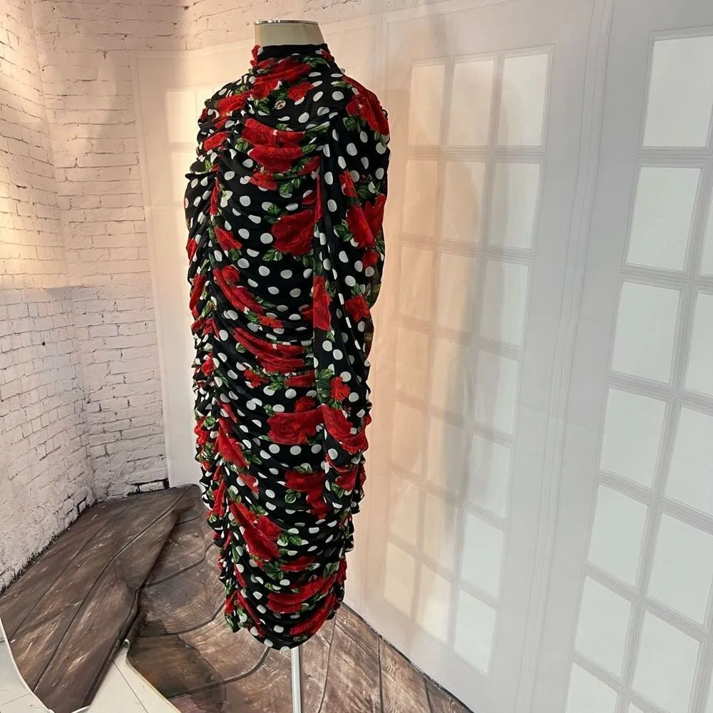 Ashley Stewart NWT Floral Dot Ruched long sleeve Mesh Bodycon size 22/24 - Image 5