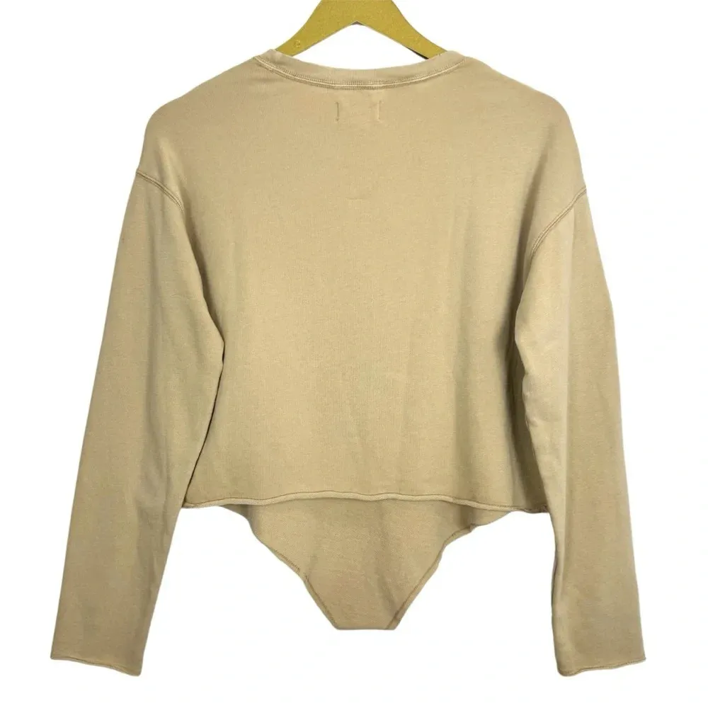 Aerie Cloud Oversized Fleece Crewneck Sweatshirt Womens XS Tan Hi Low Hem Boho - Image 2