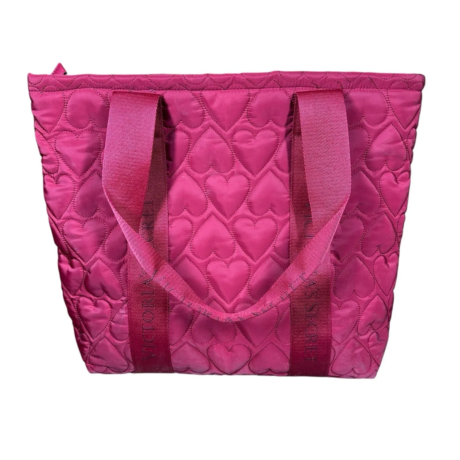 Victorias Secret QUILTED Red HEART Puffer TOTE Zip Shoulder Bag NEW $59.95 - Image 6