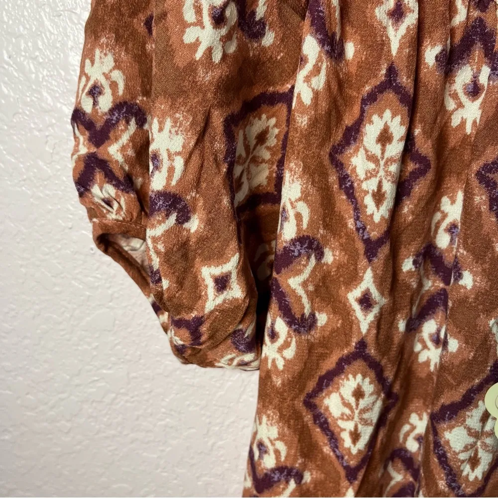 Knox Rose Cognac Puff Short Sleeve Tiered A-Line Midi Dress Size S New! - Image 6