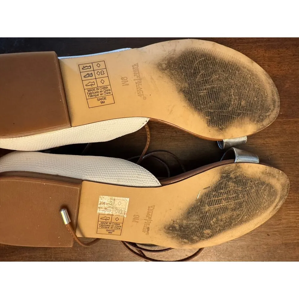 White House Black Market women's silver and white lace up saige sandals size 9 - Image 6