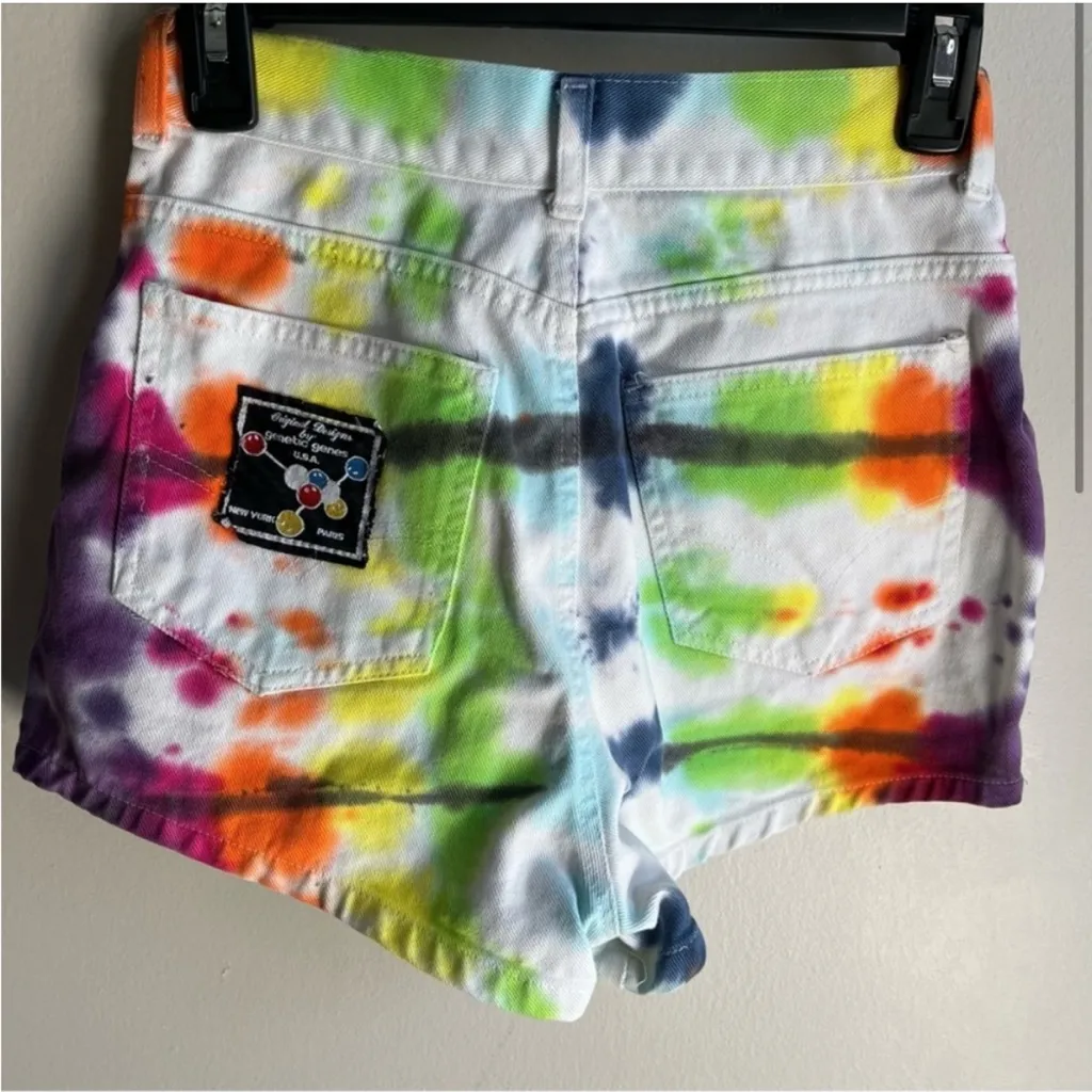 Genetic Genes Tie Dye Jean Shorts High Waisted Size XS Green - Image 3