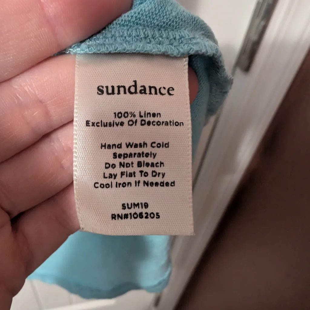 Sundance Embroidered Linen Tank Top Small Blue - Image 4