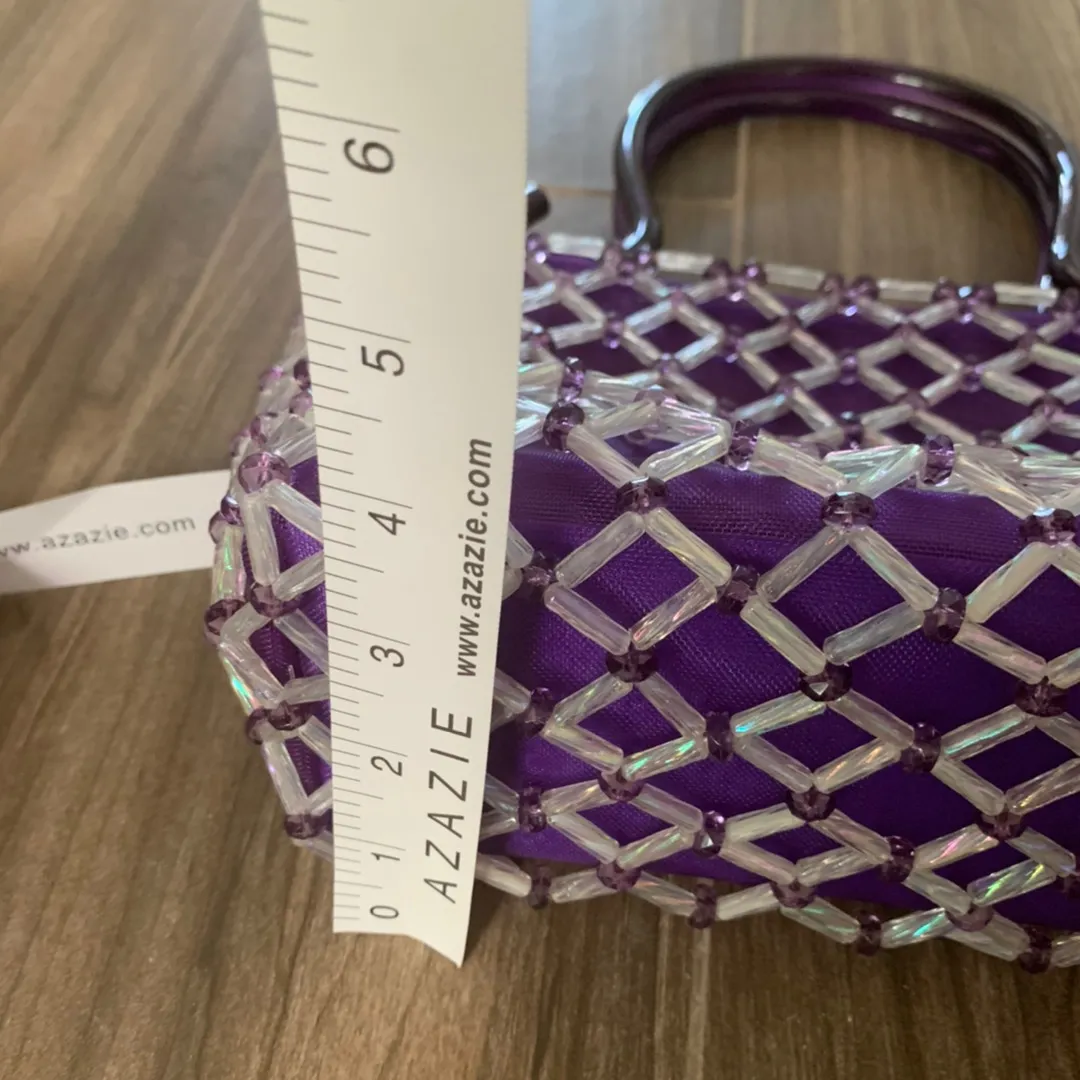 HANDMADE Purple & White Beaded Handbag Purse - Image 7