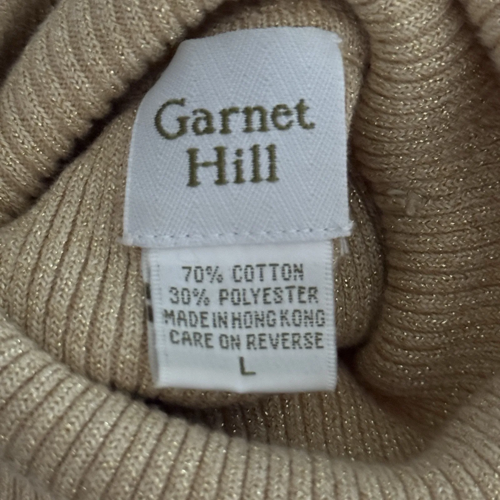 Garnet Hill Sweater‎ Women Large Tan Gold Shimmer Turtleneck Y2K Preppy Vintage - Image 6