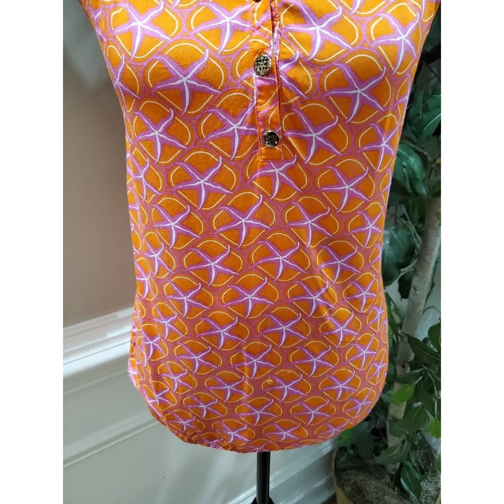 Escapada Women's Orange 100% Rayon V-Neck Sleeveless Pullover Top Blouse Small - Image 3