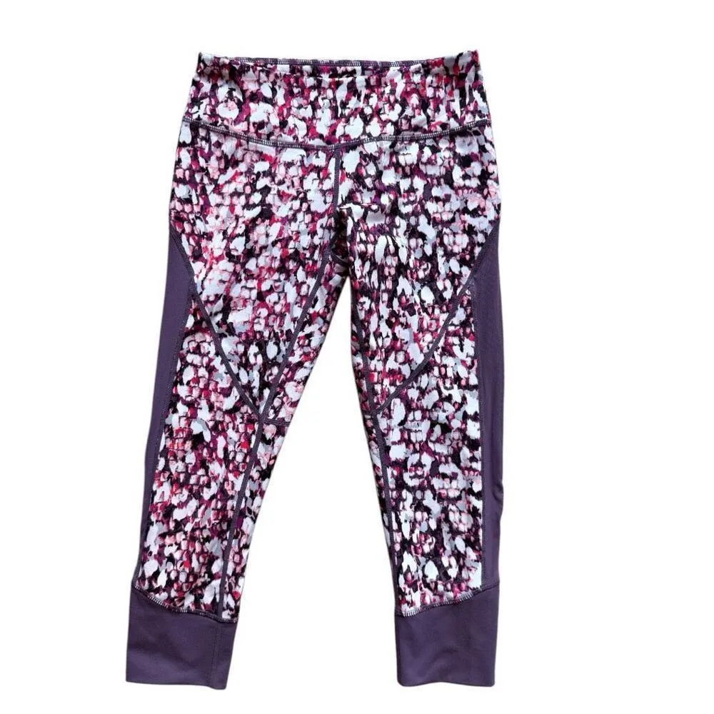 Womens Zella Marbled Cropped Purple Mesh Accent Multicolor Dots Leggings - Sz XS - Image 2