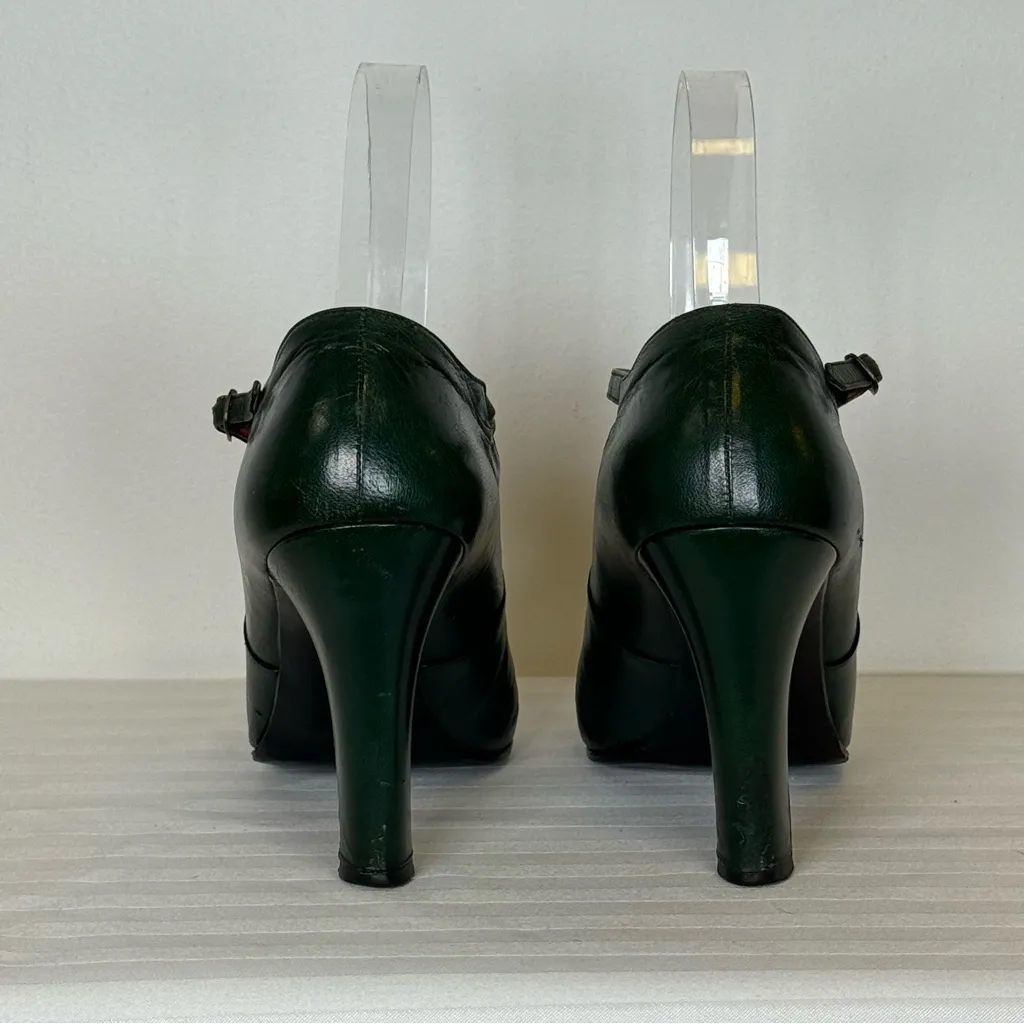 Vintage Yves Saint Laurent Paris Green Leather Mary Jane Pumps Womens Size 5 1/2 - Image 4