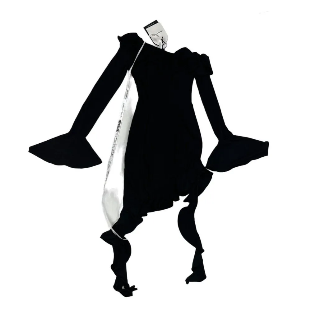 Mistress Rocks - Ruffle Long Sleeve Off Shoulder Mini Dress in Black - Image 4