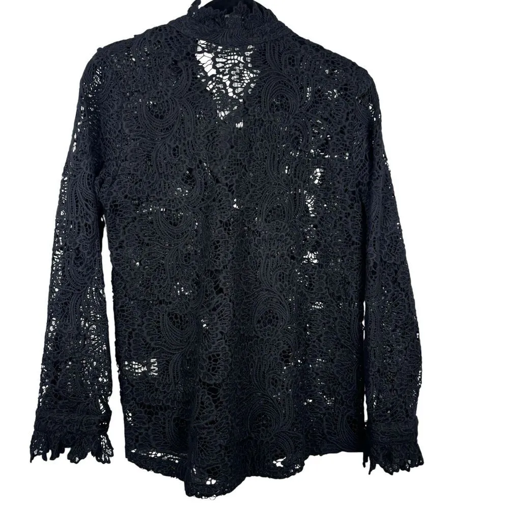 Soft Surroundings Black Lace Top Crochet Lace Whimsigoth Button Up Sz Petite XS - Image 2