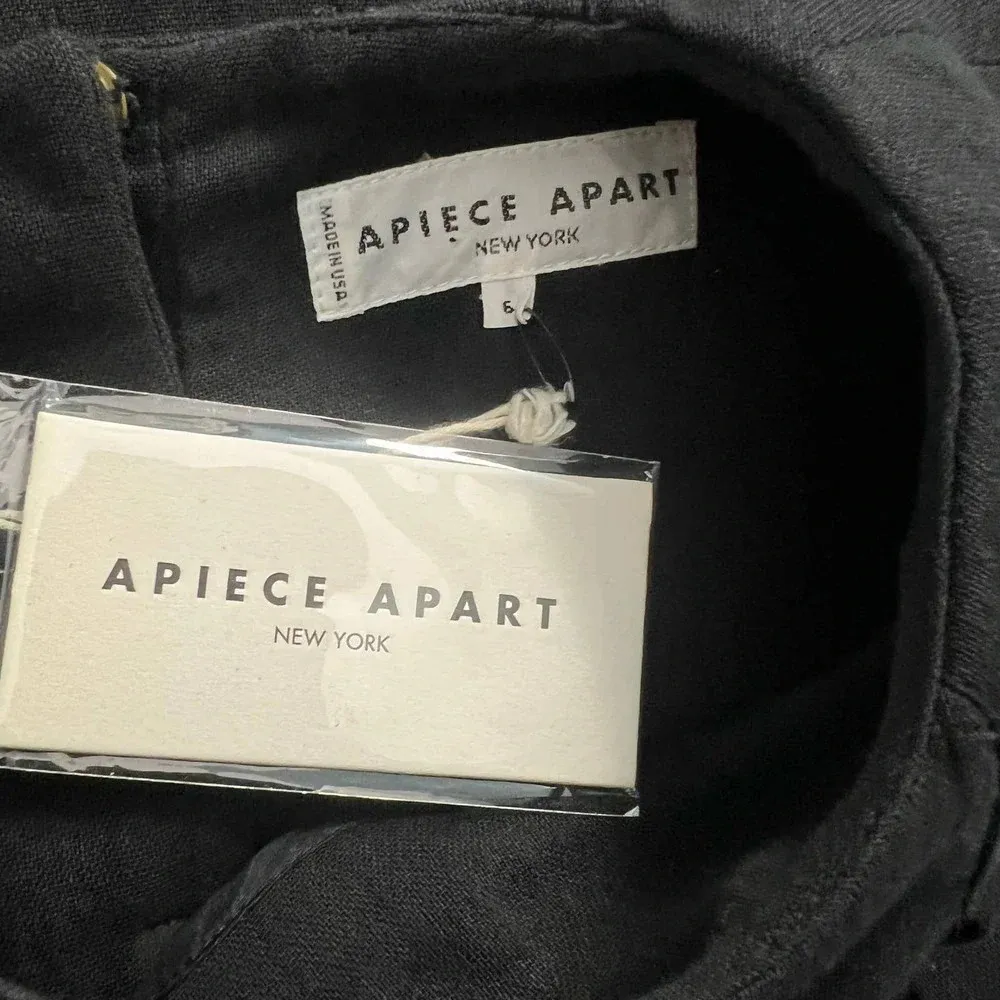 Apiece Apart‎ One Shoulder Dress Asymmetric Cape Sleeve Cotton Black Size US 6 - Image 11