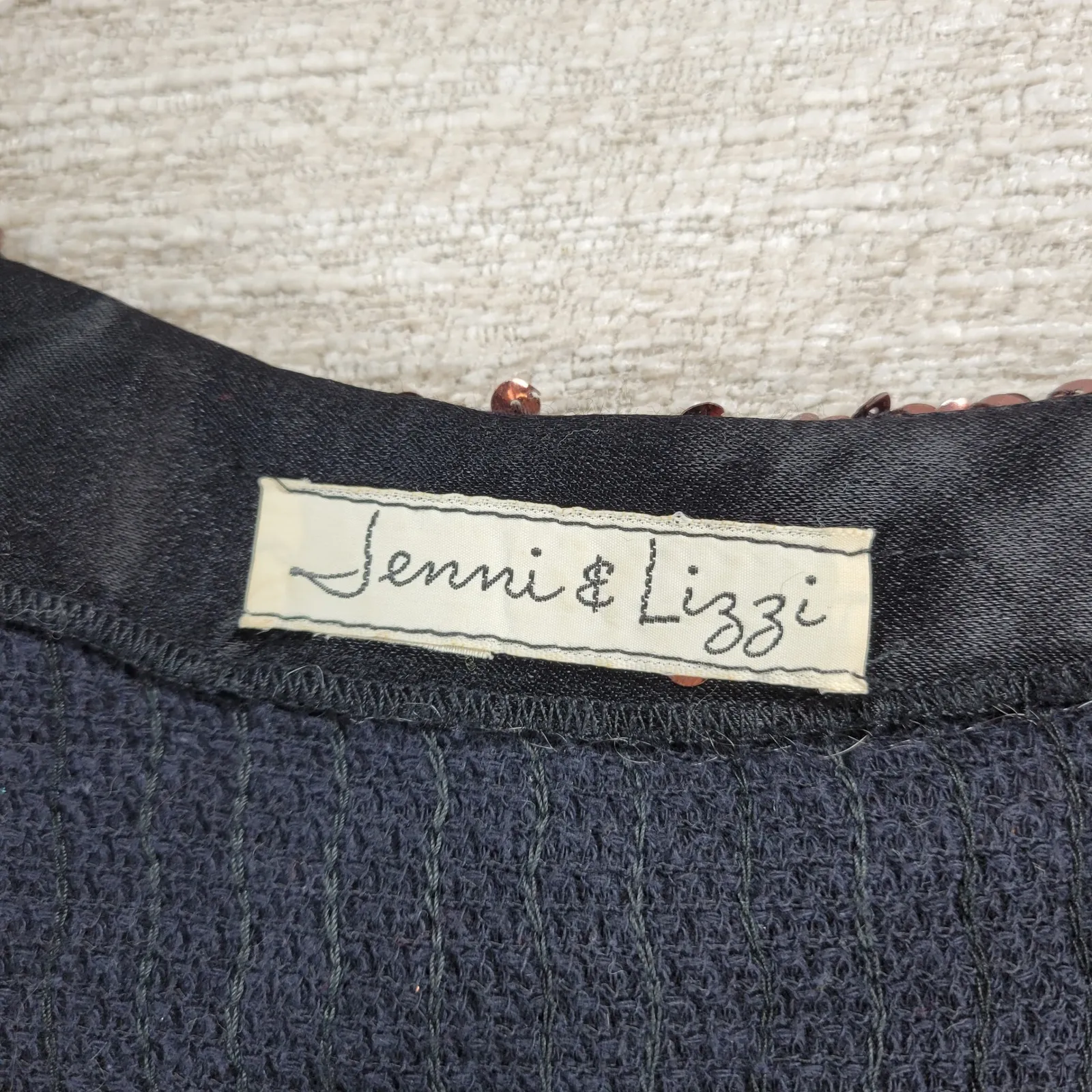 Jenni & Lizzi Sequin Jacket Bronze Metallic Open Front Hand Sewn Theatre Holiday Brown Size M - Image 7