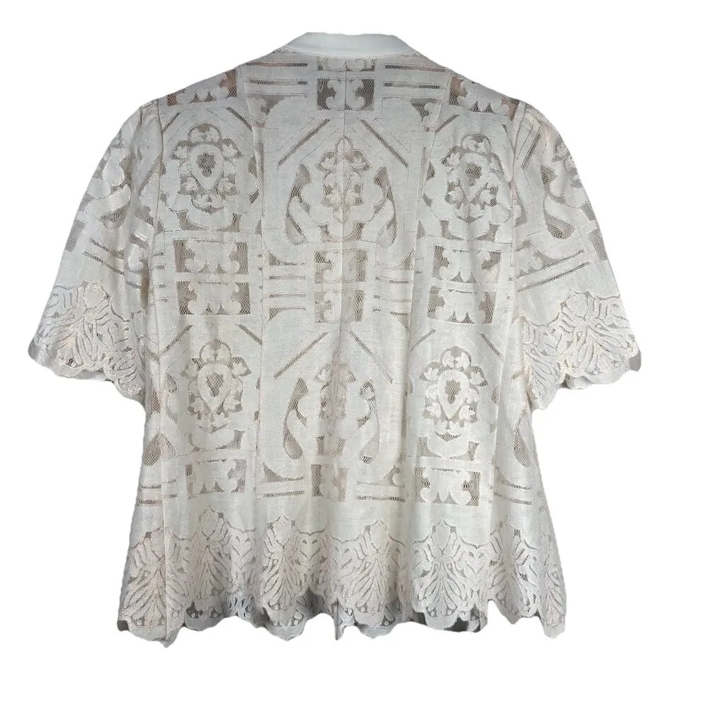 Floreat Anthropologie Ivory‎ Rose Gold Lase Cut Lace Blouse 4 Tomato Girl Summer - Image 8