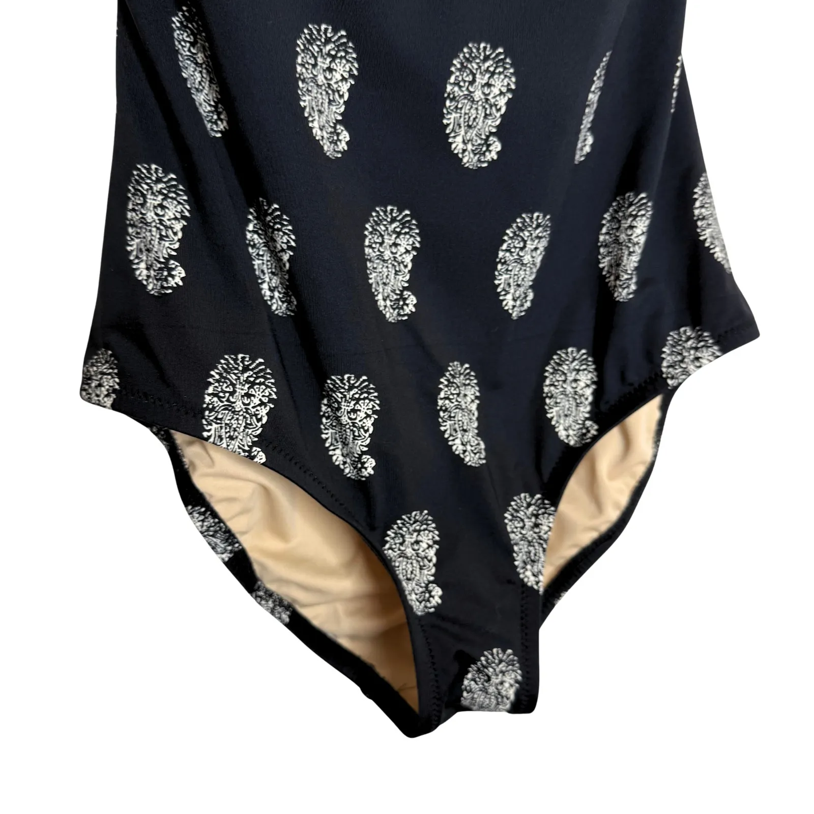 Madewell Paisley Print Cross-Back One Piece Swimsuit Size 4 Tanksuit Black White - Image 6