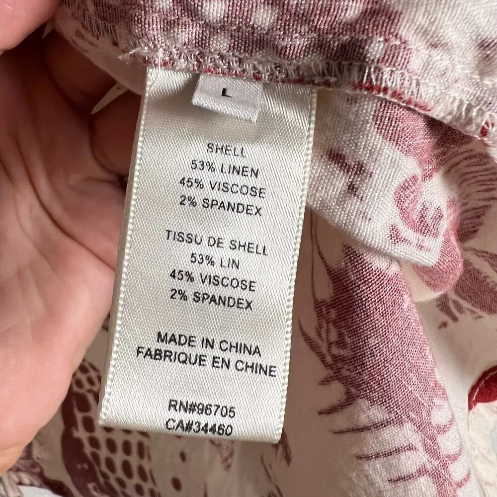 Rebecca Taylor Sea Shore Cabana Red White Seashell Print Linen Shirt Size Large - Image 9