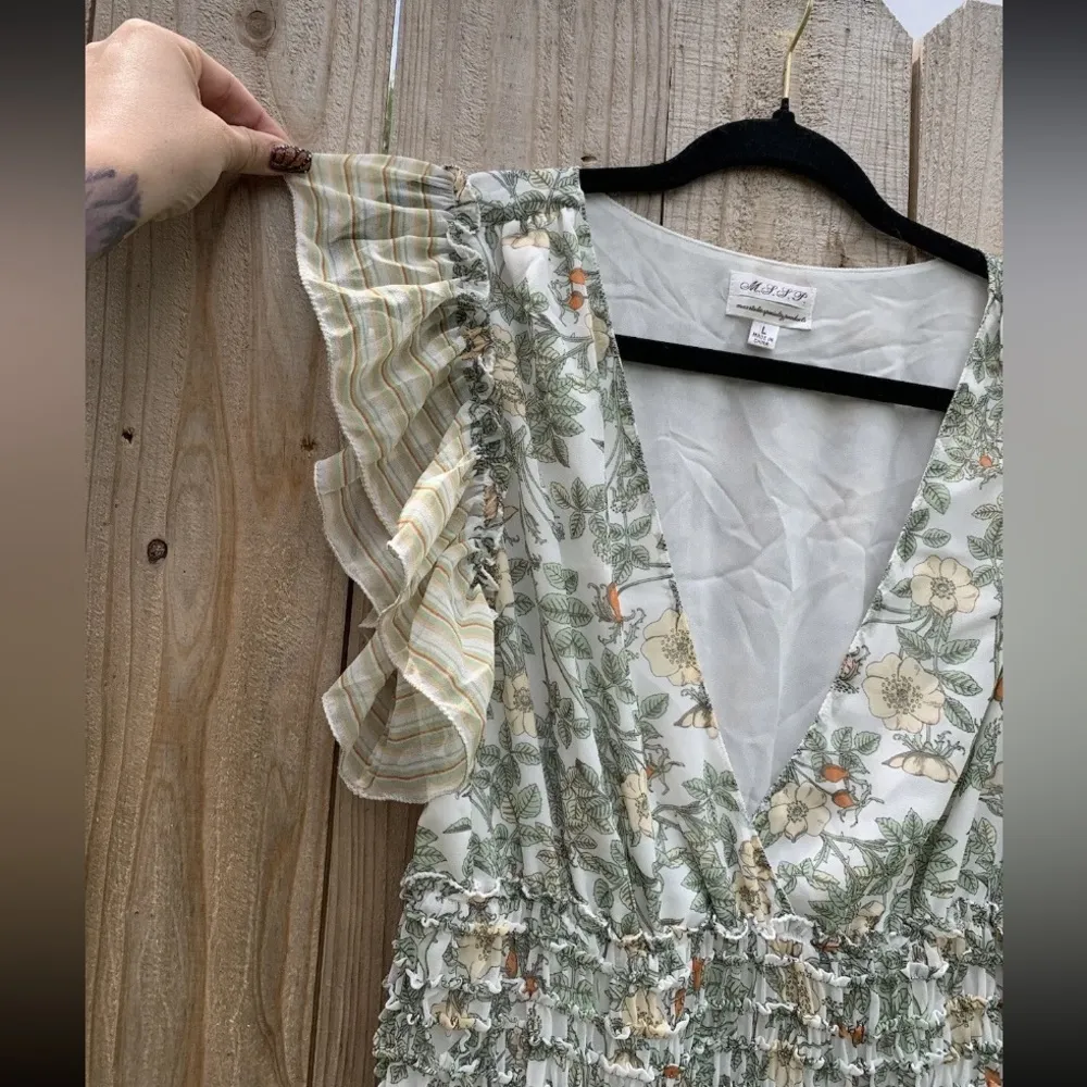 MAX STUDIO Empire Waist Maxi Dress Womens L‎ Floral Ruffle V-Neck Smocked Lined - Image 8