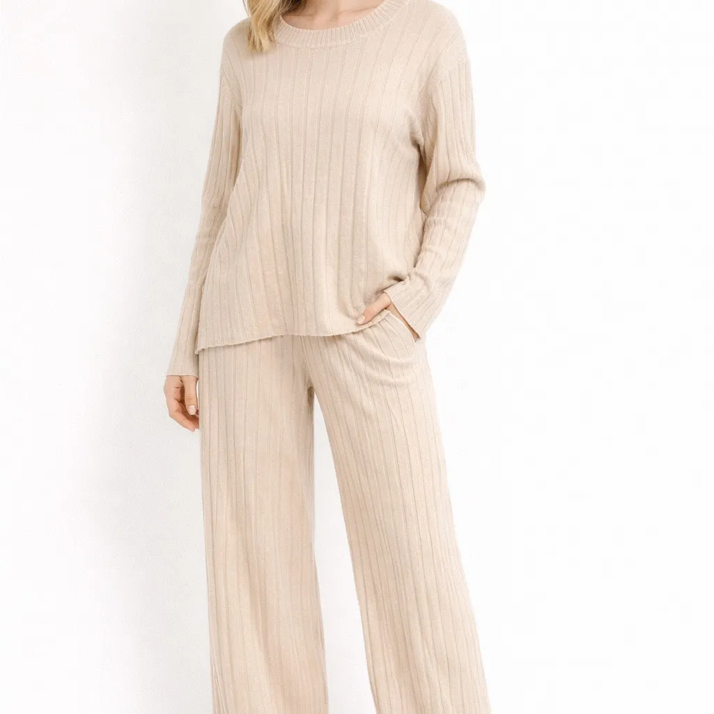 Women’s Ribbed Knit Lounge Set — Apricot Neutral — Size L Size L - Image 3