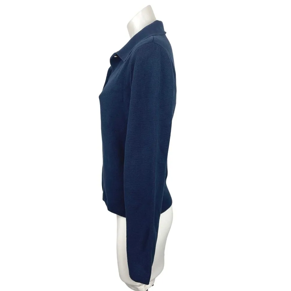 Charter Club Blue Cotton Knit Collared Button Up Cardigan Sweater Top Size M - Image 2