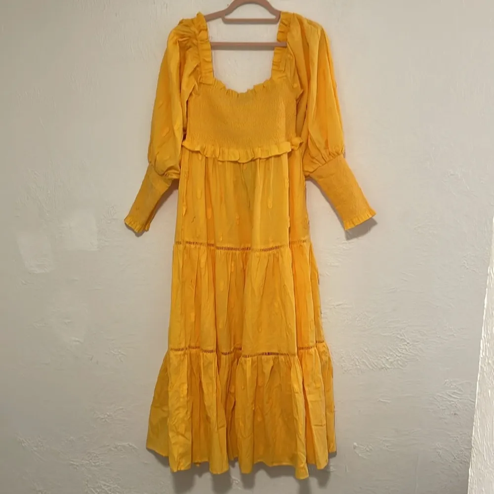 NWT Farm Rio Yellow 3D Pineapple Midi Dress Tiered Long Sleeve Womens - Image 7
