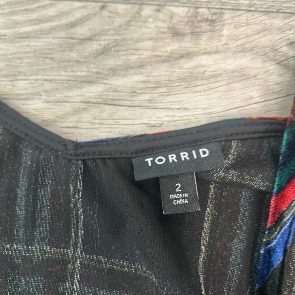 Torrid Sophie Velvet Plaid Swing Cami Black Red Blue, Sleeveless M16 - Image 4