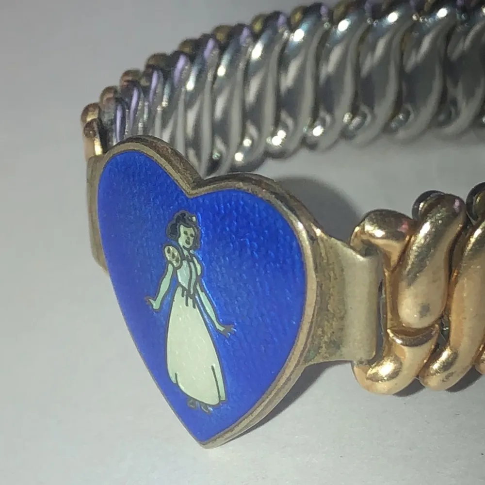 Vintage Disney Snow White Blue Enamel Sweetheart Expandable Gold Filled Bracelet - Image 7