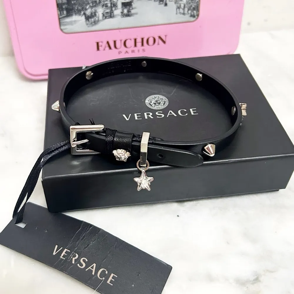Versace Authentic  NWT Black Medusa Crystal Star / Stud Buckle Choker - Image 9