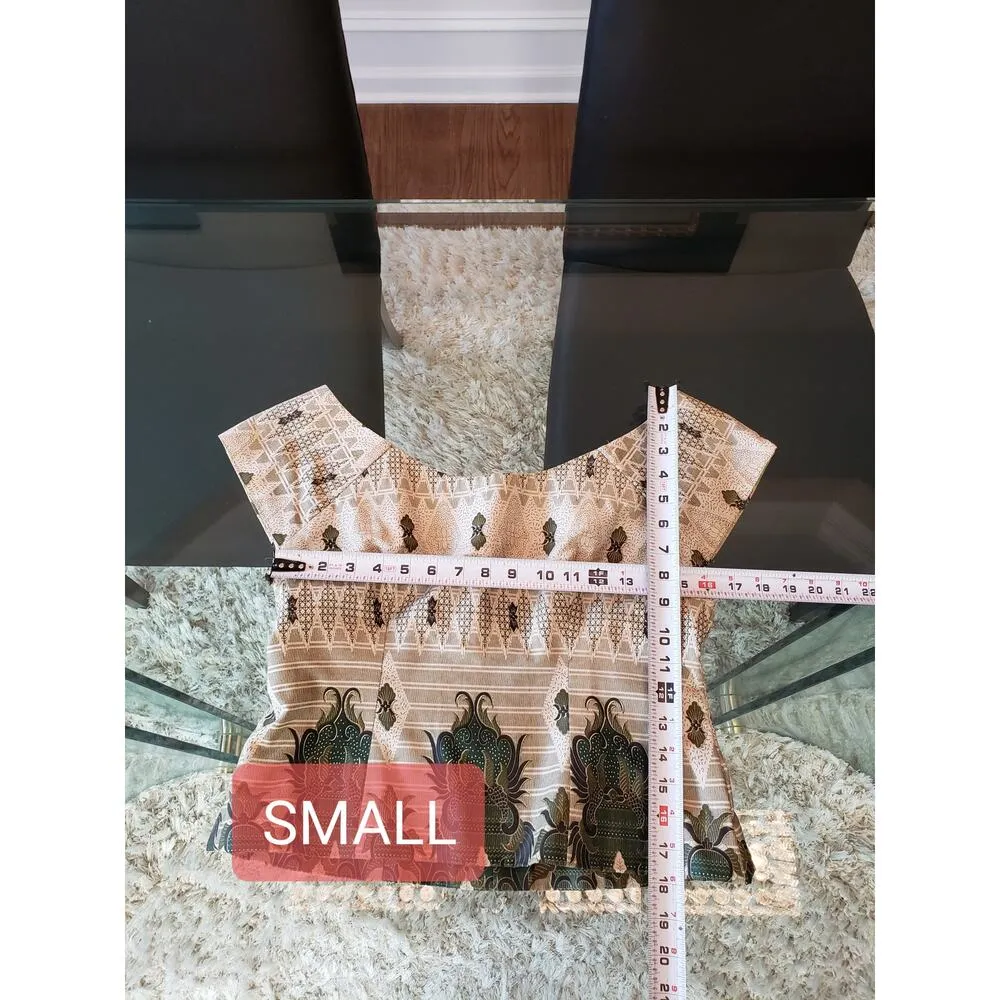 P.J.K Collections 2 Pc Traditional Maxi Dress Skirt Set Small Green Beige - Image 13